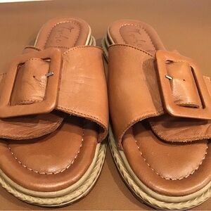 Tyche Brown Leather Slide Sandals SZ 9